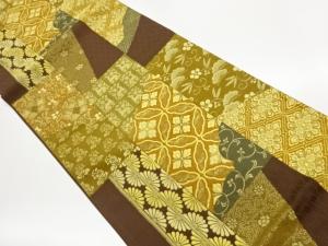 角倉文・花葉・短冊模様織出し袋帯